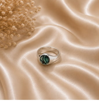 Anel Chapa Pedra Abalone Redonda