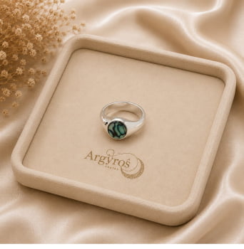 Anel Chapa Pedra Abalone Redonda