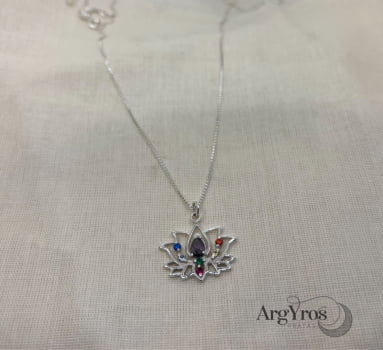 Colar Pingente Flor de Lótus 7 Chakras 